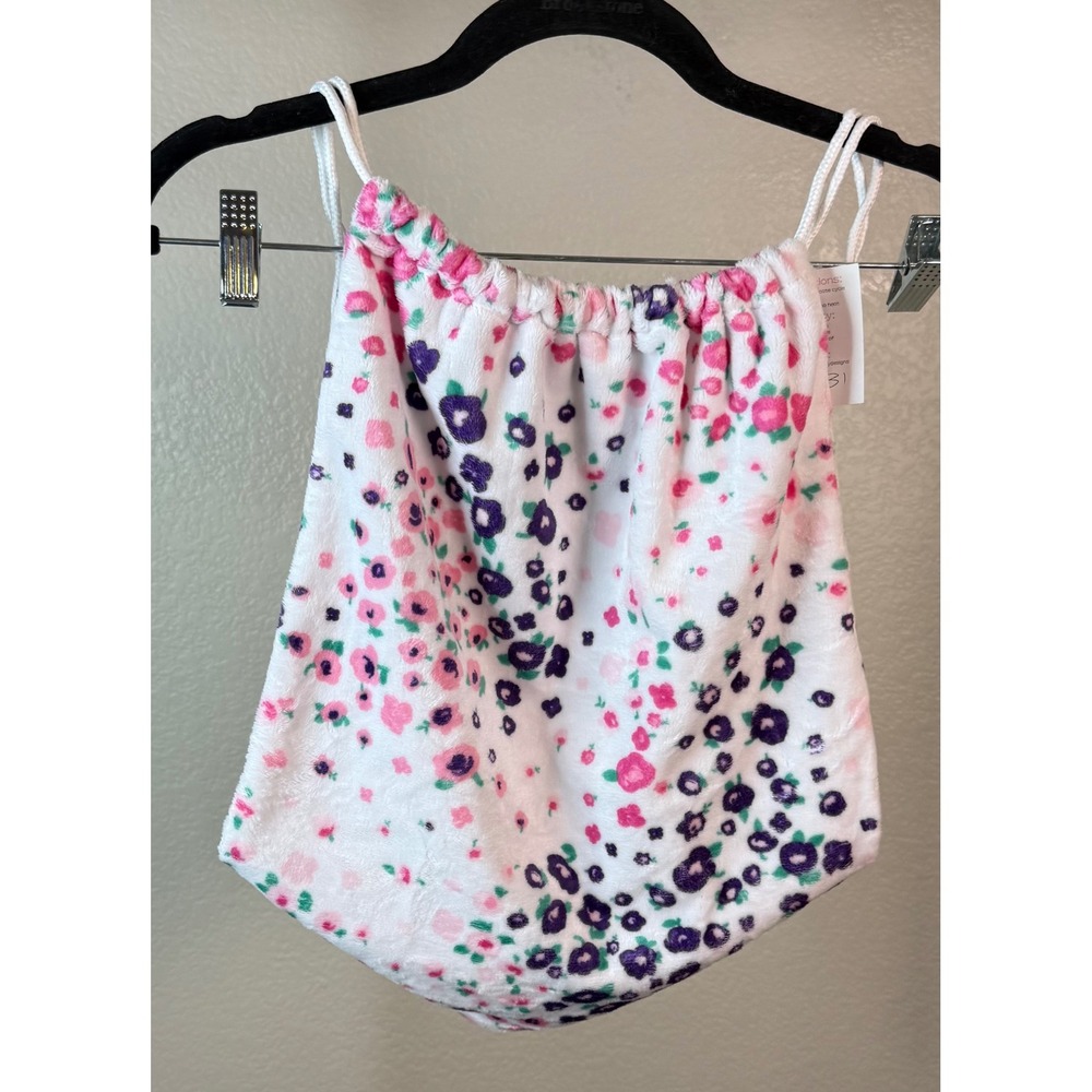 Sew Sweet Minky Designs Womens Drawstring Bag White Ditsy Floral Cinch Sack NEW